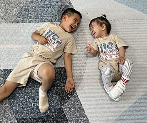 Boutikome дете бебе бебе 4 -ти јули Облека момче Девојче преголема ромпер во САД шорцеви поставени на американско знаме што одговара на облеката