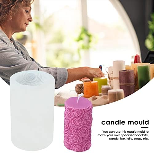 Qyew Rose Силиконски калапи за свеќи, 3Д цилиндричен сапун со релје