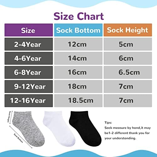 Booph 20 компјутери момчиња девојчиња полу -перничиња чорапи деца со ниски исечени атлетски чорапи на глуждот