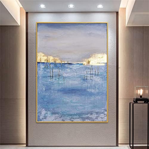 Yxbdn Рачно изработено сино море злато фолија масло сликарство wallидно платно сликарство модерно апстрактно wallидно сликарство дневна соба