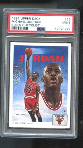 1991-92 Горна палуба 75 Мајкл Jordanордан ПСА 9 оценета кошаркарска картичка НБА Чикаго Булс Проверка на списокот 1991 1991 1992 91 92 нане