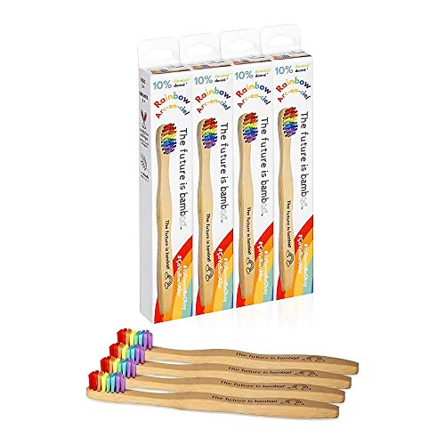 Иднината е бамбус - четка за заби од виножито од бамбус за деца, пакувања од 4 детски четки за заби од бамбус со меки бран влакна