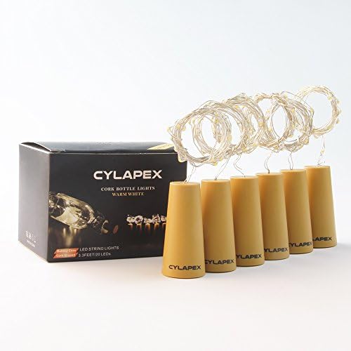 Cylapex пакет од 6 светла со шише со вино со плута, 20 LED шише со вино со светла на бакарна жица, LED плута светла за DIY на LED декорација,