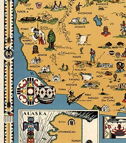 САД Мапа за индиски племиња во САД - Мапа на Imbид постер за wallидови, украси за wallидни уметности, гроздобер украси - Индиски народ мапа во Америка - Подарок за мажи, жен?