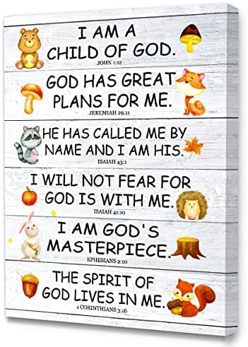 Наведете ги стиховите на Библијата, wallидна уметност за деца, јас сум дете на Божјо Писмото wallидна уметност платно, христијански религиозни