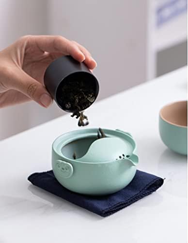 Fgaith Stoneware Portable Trawe Tea Set мал сет на отворено едноставна чаша тенџере со преносна чаша чај чаша црвена - проток