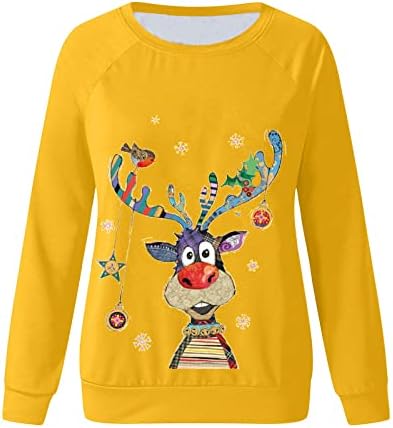 Womenените Божиќни врвови Симпатична ирваси печатена кошула пулвер случајна лабава лабава долга ракав џемпери џемпери џемпери врвни врвови