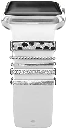 Almnvo Bands Charms компатибилен со Apple Watch Silicone Bands Charms, Модни метални дијамантски декоративни прстени јамки за iWatch,
