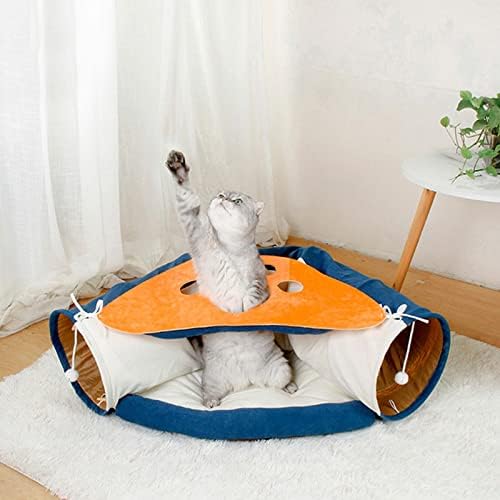 Ｋｌｋｃｍｓ кревет за мачки тунел со мат, склопувачка цевка со гребење топка, интерактивна играчка совршена за кучиња во затворен простор, мачки,