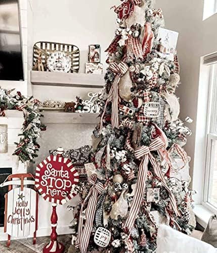 2 ролни Божиќна жична лента за завиткување на подароци, црвени и бели ленти со ленти за занаети/новогодишна елка/венци/украси за лак, ширина