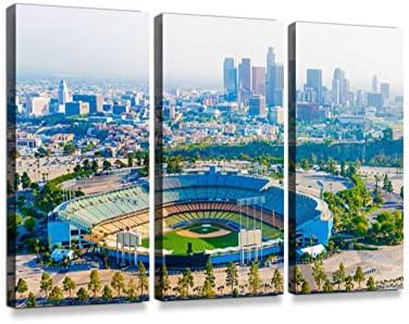 Лос Анџелес Калифорнија Панорамски Скај Линк Сити -пејзаж Аериал над стадионот печатење на платно wallидни уметнички дела модерно