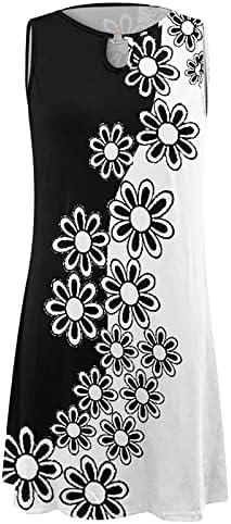 Требински фустани за жени случајни летни цветни печатени резервоари без ракави фустан, шуплив надвор од лабава плажа Кратка мини