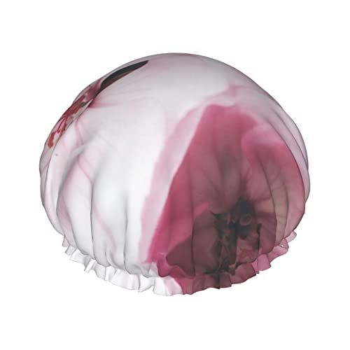 Розови цветни ливчиња печатат симпатична капа за туширање, еднократно капачиња за туширање за жени мажи долга коса, водоотпорен