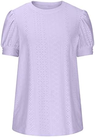Blенски пуфски кратки ракави блузи 2023 летни цврсти бои врвови на екипажот за дишење мека кошула