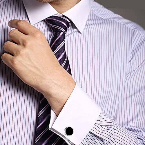Заслуги океански манжетни манжетни и столпчиња Поставете сребрени црни манжетни за мажи смокидо кошули деловна свадба подарок