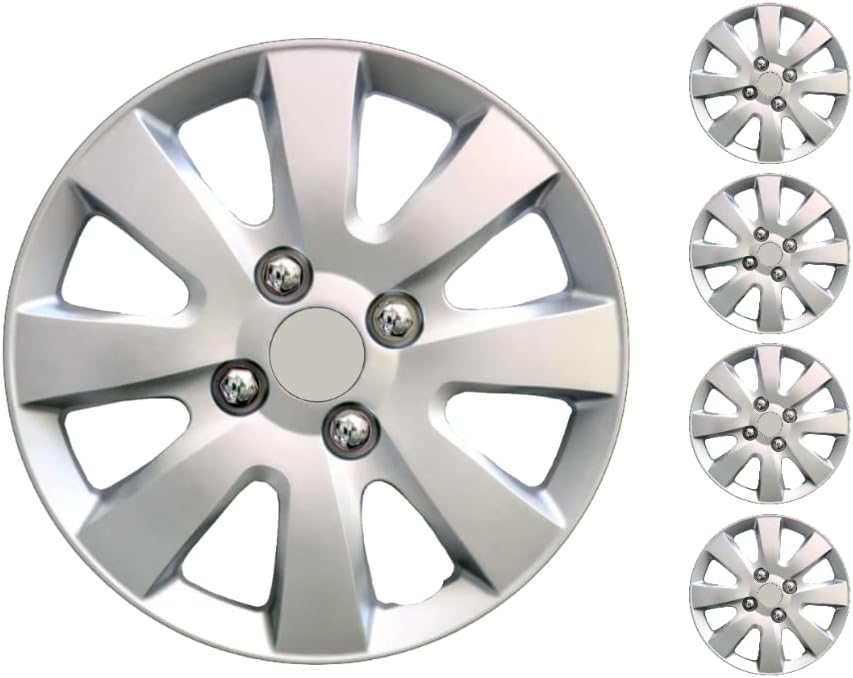 Копри сет од покривка од 4 тркала од 15 инчи сребрен Hubcap Snap-on Fit Audi