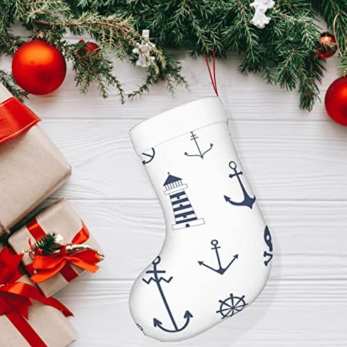 Аугенски Божиќни чорапи морнарица Наутички симболи Двострана камин што виси чорапи