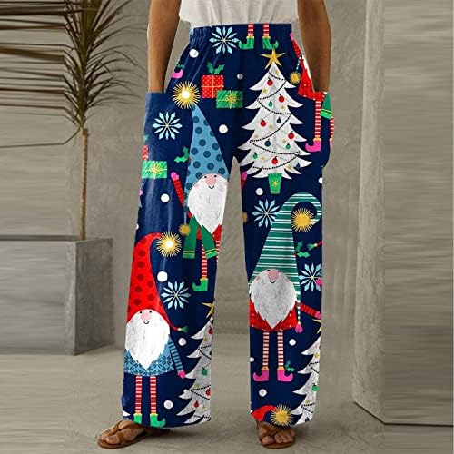 Gdjgta грди Божиќни јога панталони за жени Божиќ печати обични дното панталони широко права нозе Pant со големи џебови