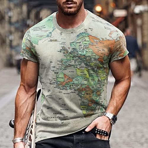 ДСОДАН војник маици со краток ракав за мажи, летна светска мапа Смешно печатено гроздобер типови на атлетски маици за вежбање