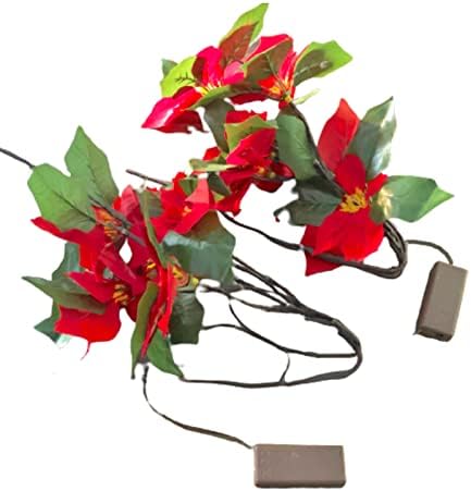 Sezrgiu 2 пакет LED Poinsettia цветна гранка светло батерија управуваше со осветлена гранка вештачка цветна мала моќност кафеава