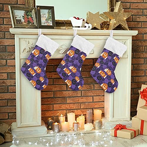 Среќни тикви за Ноќта на вештерките, свеќи Божиќни чорапи Големи Божиќни чорапи за новогодишна детска соба Камино виси чорапи чорапи за семејна
