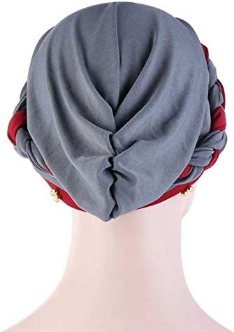 Лислдх со две бои со капчиња со плетенка со плетенка со хиџаб, пролет и есенска муслиманска завиткана турбан капа мода памук внатрешно хиџаб,