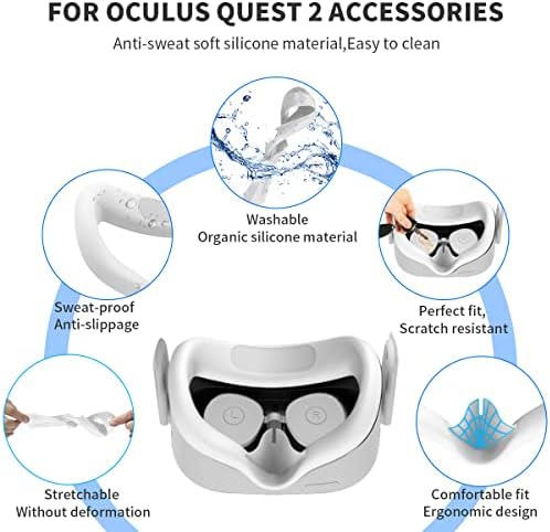 [3in1] ВОКОН ШОЛЕТ Предниот заштитник на лицето за Окулус потрага 2 додатоци, VR-2 водоотпорна силиконска подлога за поклопец на лицето и