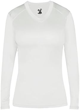 Badger Sportенски женски вграден V-врат за влага за влага за вртење Долга и кошула со краток ракав