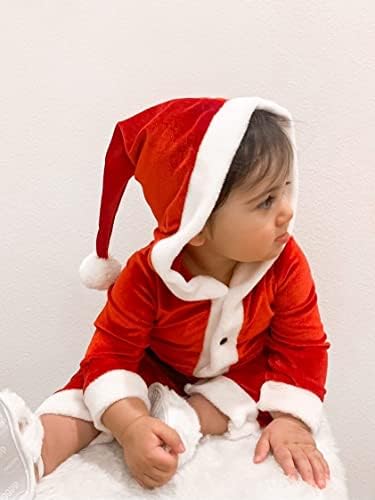 Минифејко бебе Дедо Мраз новородено момче и девојче Божиќна облека за новороденче со кадифе ромпер со долга опашка Дедо Мраз капа