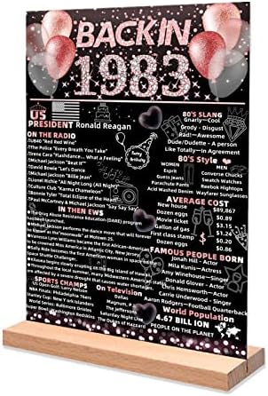 1983 Розово злато 40 -ти роденденски украси за жени, двострани уште во 1983 година, роденденски постер за акрилик маса со стоп 40 -годишнина