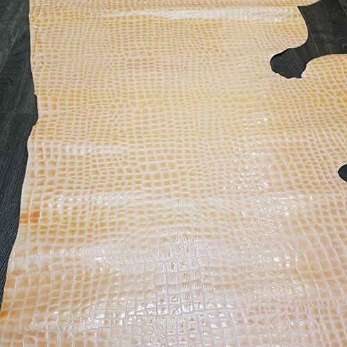 Бледо жолт патент крокодил крокодил 2,5 мл мек тапацир поглавје занаетчиска чанта од кравји кукавици оригинално кожа парче 12 инчи