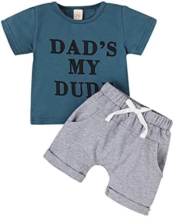 Новорова облека за момче, тато е моето пријателе, печати кратка ракав маица со еластични шорцеви поставени 2 парчиња летни облеки