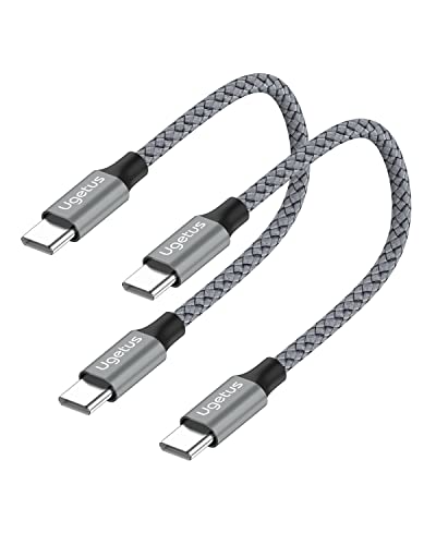 Ugetus USB C до USB C кабел 60W/3A [2-PACK 1FT], брзо полнење тип-C кабел компатибилен со Samsung Galaxy S23/S22+ Ultra 5G, S21/S21+