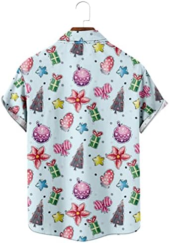 Копчиња за кратки ракави за кратки ракави на ДСОДАН, смешни Божиќни графички печатење кошула за куглање за куќичка за куќичка за куглање,