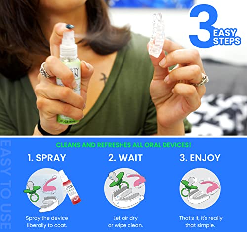 Вкусна чиста 2oz Едноставно чистач за мулти-употреба на нане за протези, држачи, јасни трагачи, чувари на устата, засилувачи на забите,