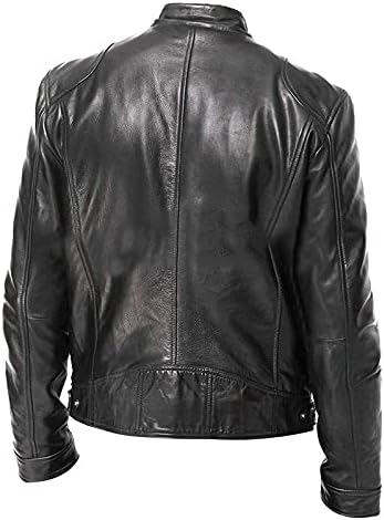 Mens Classic Pleated Leather Leather јакна за спојување на патент со јака за имитација Имитација на врвовите