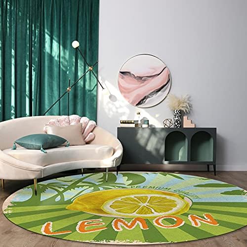 Голем килим за дневна соба за дневна соба, 6-ти килими што не се лизгаат за детска соба, летна лимон палма зелена зелена миење на тепих