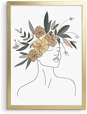 Gxobocx платно wallидна уметност минималистичка линија уметност апстрактна wallидна уметност жена ги затвора очите и цвеќињата на главата