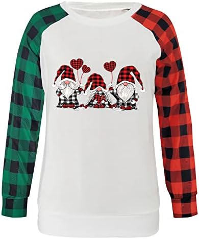 Christmasенски Божиќ печатен долг ракав на вратот маица врвни случајни удобни кошули, блузи врвови жени