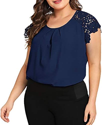 Јуаи модни жени плус големина цврста цветна чипка рамо маица врвови блуза