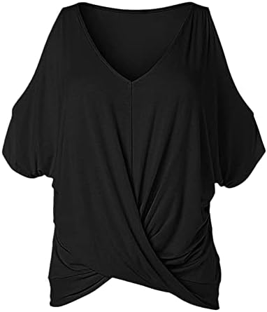 Charella градиент блузи за девојчиња со краток ракав од рамото вметнување на деколте, квадратни вратот, завиткан обичен блузи, жени