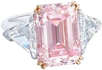 Womenенски прстени Исклучиво розов симулиран дијамантски прстен геометриски квадратни свадбени прстени за жени накит подароци парови прстени