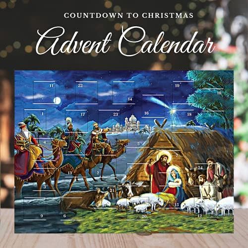 Одбројување До Божиќ 2023 Година Календар На Верски Доаѓања, Традиционална Сцена На Раѓање Уметнички Дела Во Целосна Боја, 24 Јазичиња На Вратите