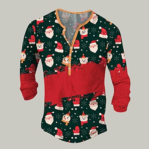 XXBR Божиќни кошули Хенли за мажи грда Божиќ ирваси Снегулка Печати Долг ракав V вратот копче надолу по хипи кошула