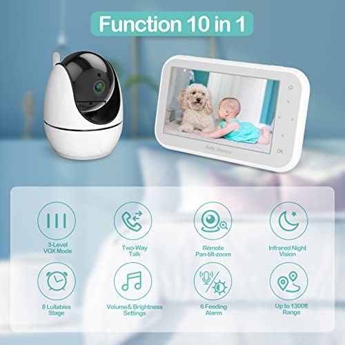 Само-Најдобар Бебе Монитор Со Камера И Аудио, 4.5 Далечински Пан-Навалување-Зум Видео Бебе Монитор, 720P HD Бебе Камера Монитор СО VOX Режим,