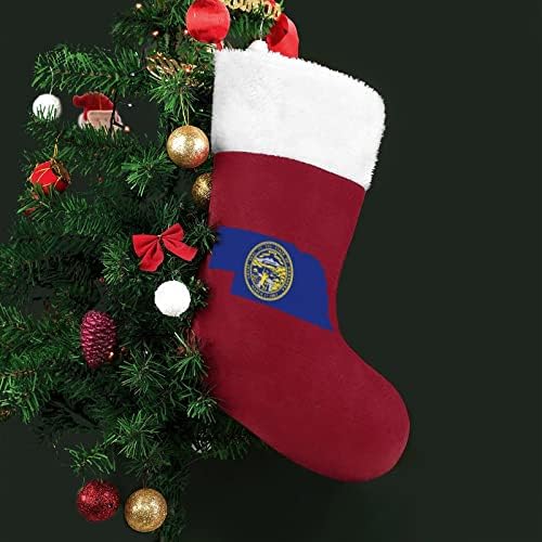 Мапа на знамето на државата Небраска, Божиќно порибување класичен украси за виси бела манжетна торба за бонбони за украси за семејни празници