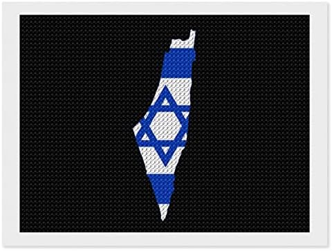 Знаме мапа на Израел Дијамантски комплети за сликање 5д DIY целосна вежба Rhinestone Arts Wallид декор за возрасни 8 x12