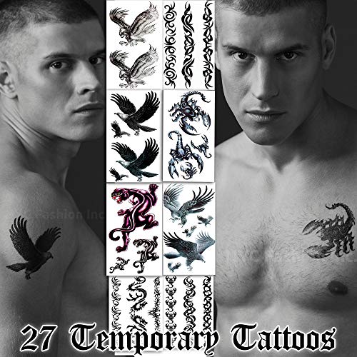 27 Привремени тетоважи Адремирани стилови - Скорпии, пантер, јастреби и жици со жица - за возрасни и тинејџери тетоважи за нозе