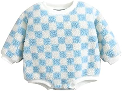 Бебе, карирано ромпер -екипаж, преголема џемпер со каросерија со џеб, симпатична облека за новороденчиња, пад