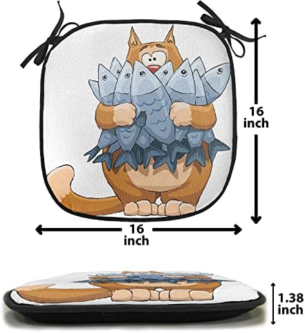 Необични влошки за перничиња со столче за мачки сет 12, масни мачки држејќи куп мртви риби гладни гладни, но не и доволно цртани